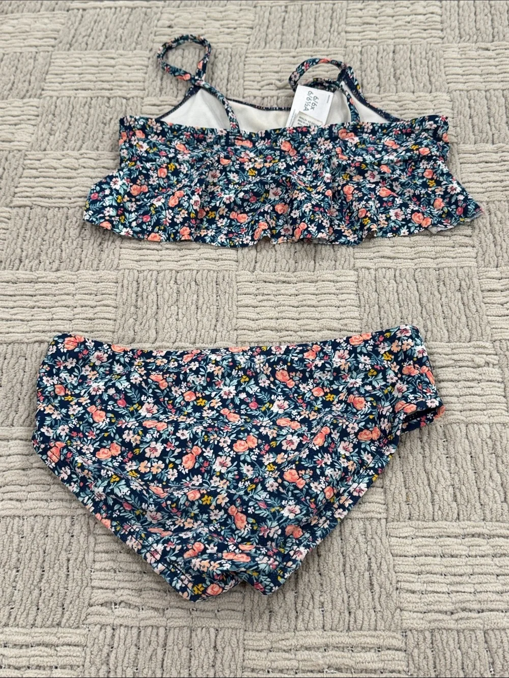 Oshkosh Floral Ruffle Two-Piece Swimsuit - Navy with Pink & White Flowers